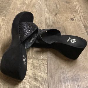 Yellow Box Black Sequined Flip Flops